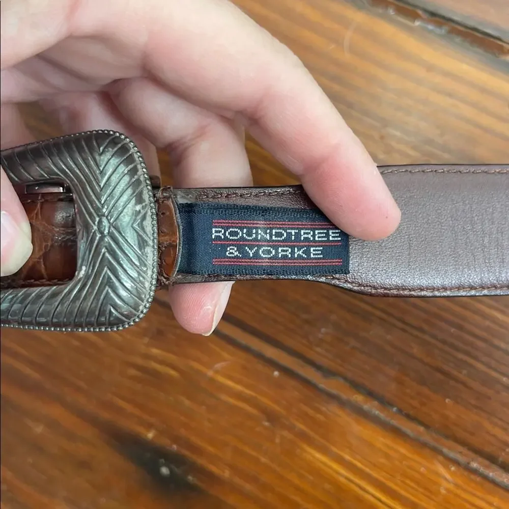 Vintage Roundtree &Yorke embossed calf leather conch western rodeo belt sz 36